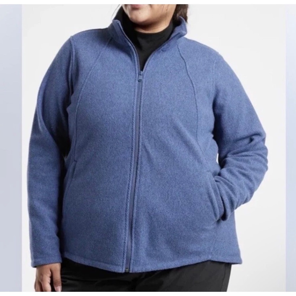 ATHLETA Blue Herringbone Stroll Fleece‎ Full Zip Jacket Women Plus Size 2X